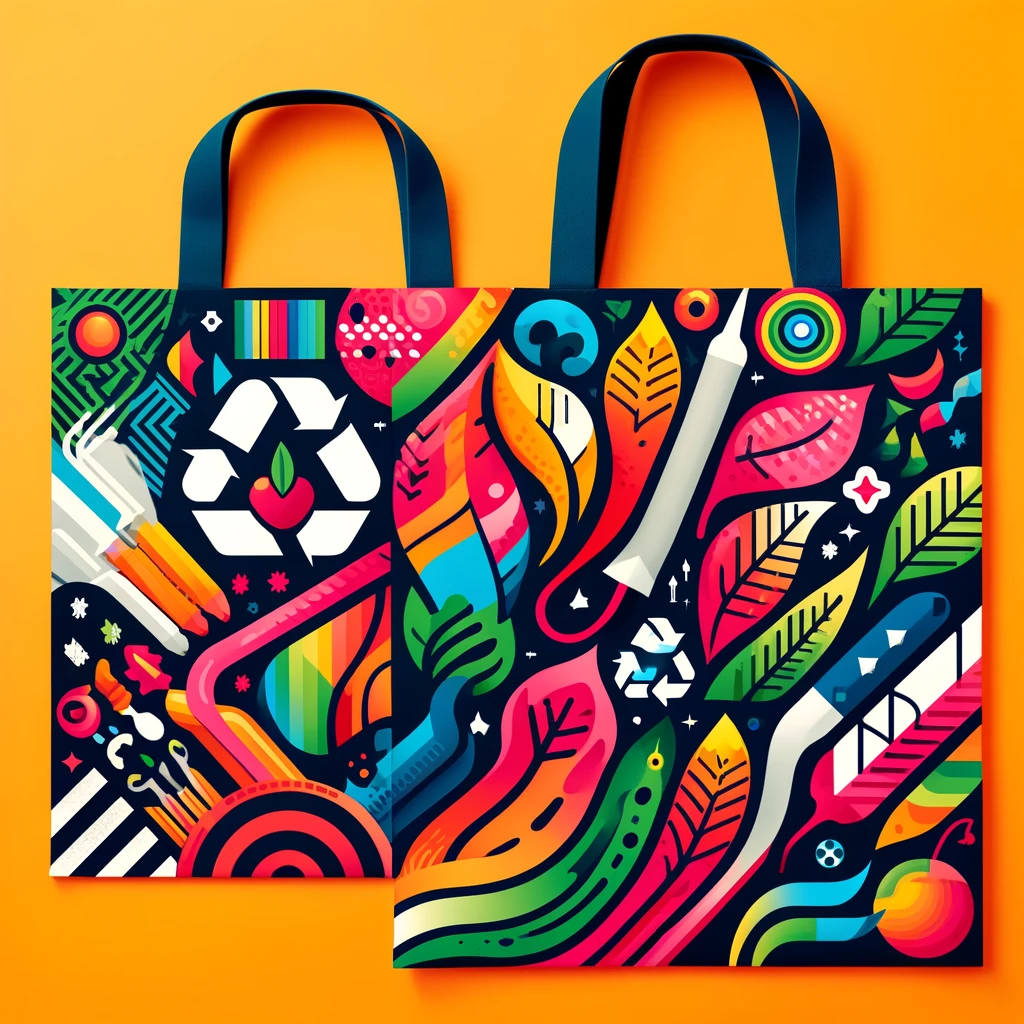 Torba z nadrukiem na tle zrównoważonych materiałów, symbolizująca personalizację w marketingu